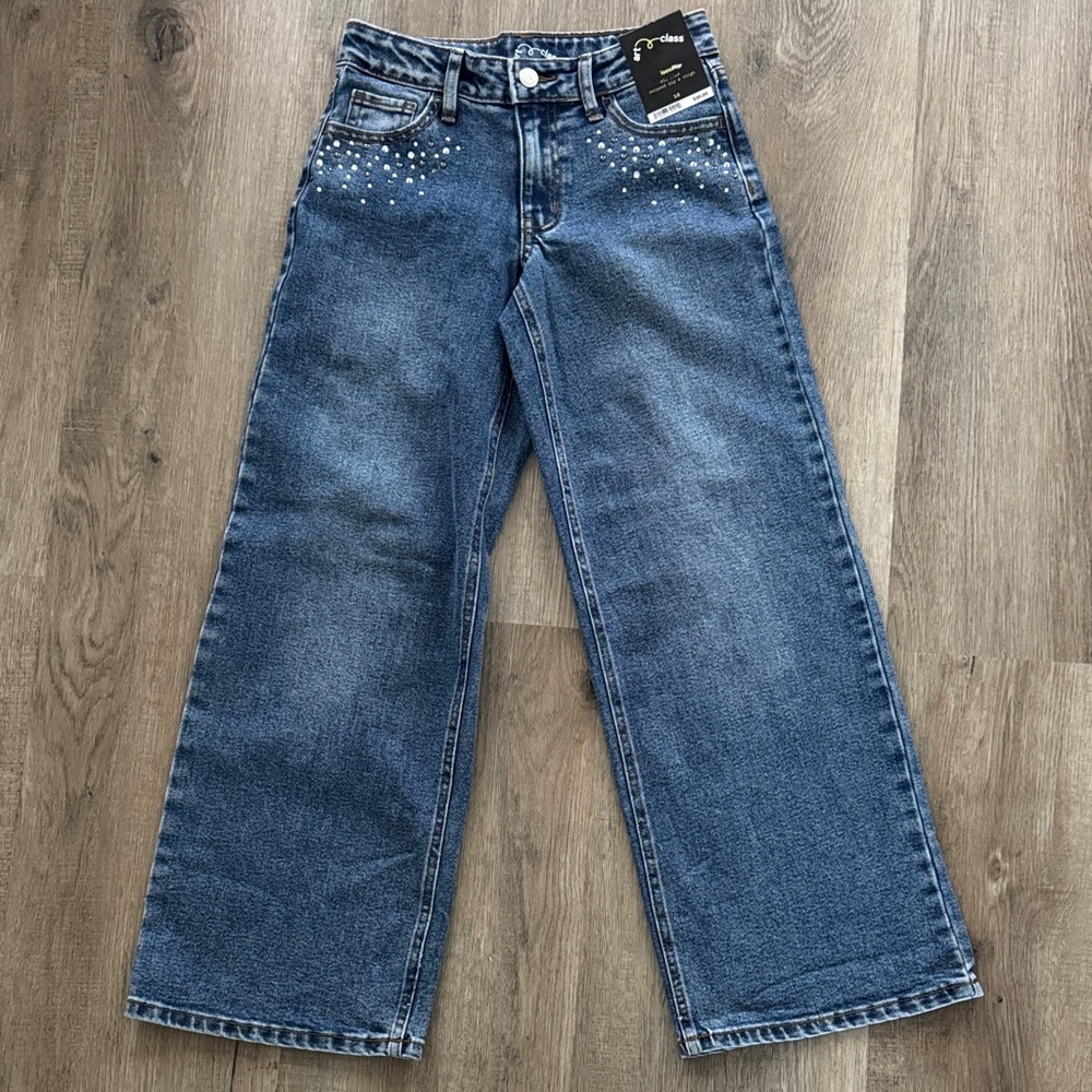 Wide Leg Embellished Blue Jeans Art Class